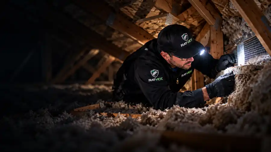 RATVEX technician inspecting an attic