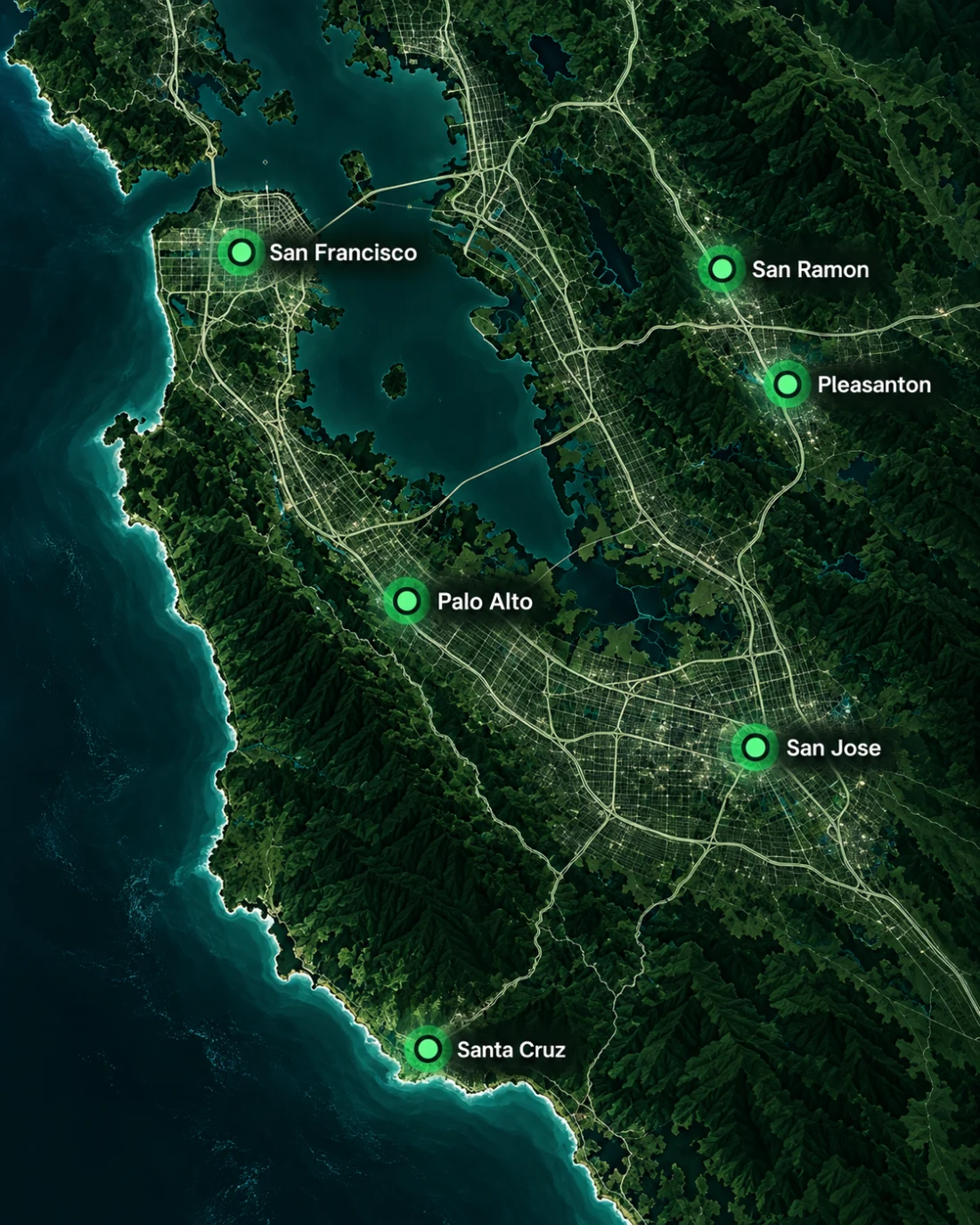 Map of RATVEX service areas in the San Francisco Bay Area